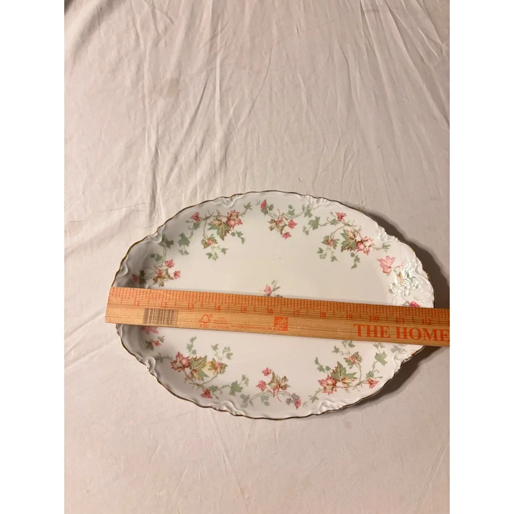 Hutschenreuther Selb Platters Set 2 White Pink Floral Bavaria US Zone Good 15in